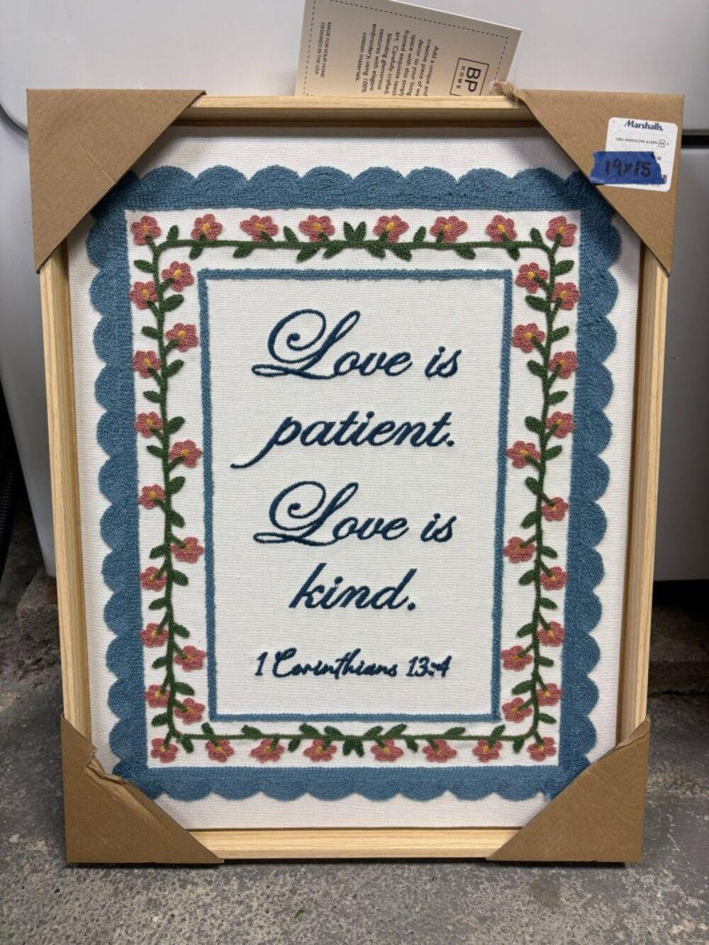 BP Home wall art "Love is Patient. Love is kind" 1 Corinthians 13.4 19x15 NWT